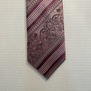 DANIEL DE FASSON Men's Tie 100% Silk Floral Striped 3.5" Pink